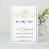 Invitation Vagues de coquillages dorés élégants pour mariage (Debout devant)