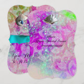 INVITATION VAGUES DE COQUILLAGES ROSE VIOLET ABSTRAITES ,RUBA (Devant / Derrière)