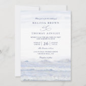 Invitation Vagues de l'océan Bleu Blanc Mariage Code QR Aquar (Devant)