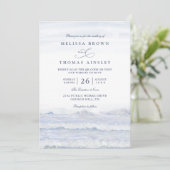 Invitation Vagues de l'océan Bleu Blanc Mariage Code QR Aquar (Debout devant)