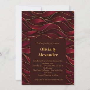 Invitation Vagues de marbre rouge burgundy élégantes avec acc