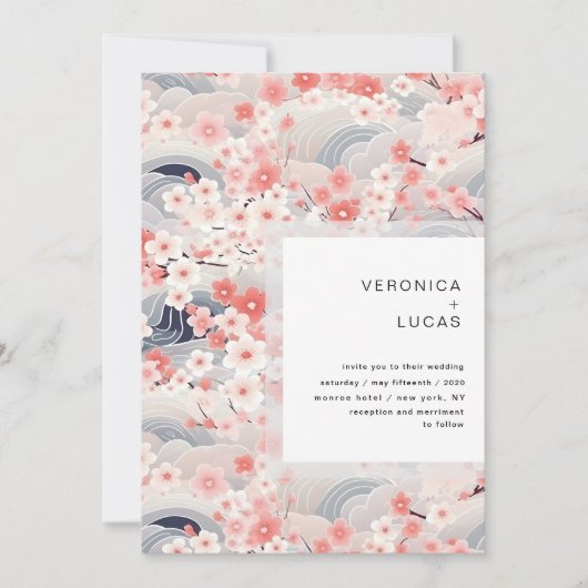Invitation Vagues de marine Sakura Blossom Mariage moderne (Devant)