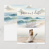 Invitation Vagues de plage à l'aquarelle Enregistrement de ph (Devant / Derrière)