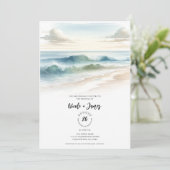 Invitation Vagues de plage à l'aquarelle Mariage rustique côt (Debout devant)