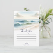 Invitation Vagues de plage à l'aquarelle Merci Rustique Côtiè (Debout devant)
