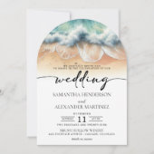 Invitation Vagues de plage avec mariage à code QR (Devant)