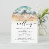 Invitation Vagues de plage avec mariage à code QR (Debout devant)
