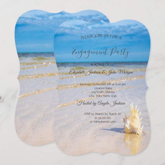 Invitation Vagues de Plage Coquillages Fiançailles (Devant / Derrière)