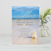 Invitation Vagues de Plage Coquillages Mariage (Debout devant)