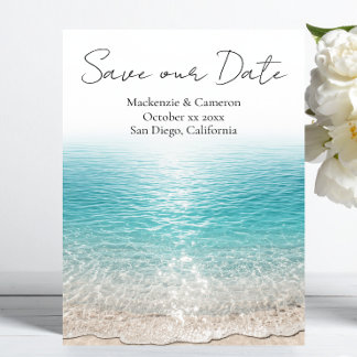 Invitation Vagues de Plage & Eau Claire Tropicale Sauvegarder