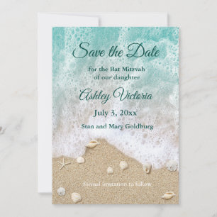 Invitation Vagues de plage turquoise Bat Mitzvah Enregistrez 