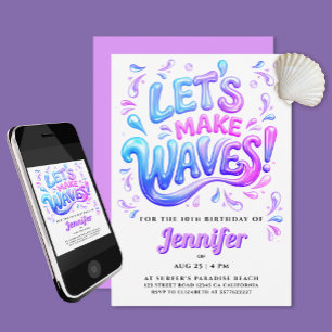Invitation Vagues de surfeuse rose et violet féminin Splish S