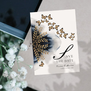 Invitation Vagues D'Hiver Avec Ailes D'Or Économisez La Date