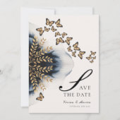 Invitation Vagues D'Hiver Avec Ailes D'Or Économisez La Date (Devant)