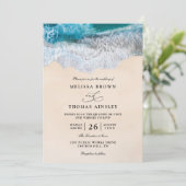 Invitation Vagues d'océan bleu Plage tropicale Code QR Mariag (Debout devant)