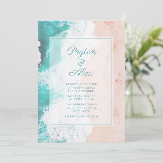 Invitation Vagues d'océan turquoise Plage Mariage tropical (Debout devant)