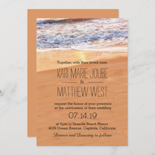 Invitation Vagues d'or de mariage de plage Décontractée (Devant / Derrière)