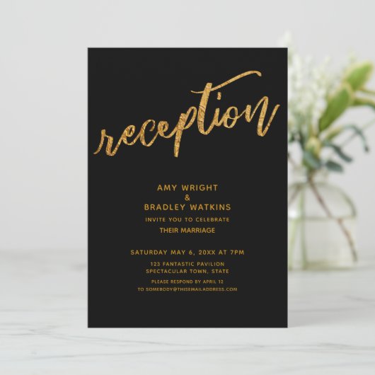 Invitation Vagues d'or et écriture manuscrite Réception de ma (Debout devant)