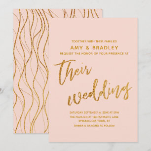 Invitation Vagues d'or moderne et Mariage de broussailles d'é