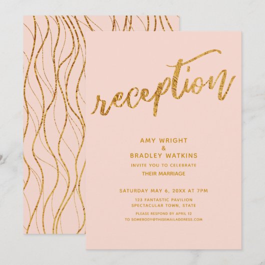 Invitation Vagues dorées et réception de mariage avec fard à (Devant / Derrière)