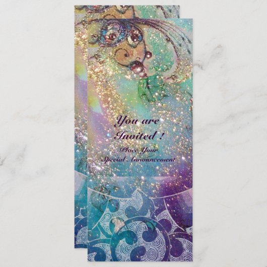 Invitation VAGUES, Élégante, Turquoise, Mariage Vert Bleu (Devant / Derrière)