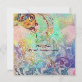 Invitation VAGUES , jaune bleu vert rose or brillant (Dos)