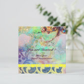 Invitation VAGUES , jaune bleu vert rose or brillant (Debout devant)
