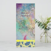 Invitation VAGUES , jaunes bleus roses dorés scintillants (Debout devant)