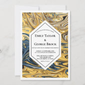 Invitation Vagues minimales en noir et or Mariage d'art Abstr (Devant)