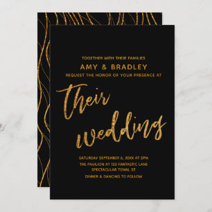 Invitation Vagues or moderne et écriture Mariage noir