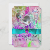 INVITATION VAGUES ROSE VIOLET, HIPPOCAMPES, COQUILLES, RUBAN  (Dos)