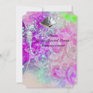 INVITATION VAGUES ROSES PURPLES, CHEVAUX DE MER, BASSINS DE M