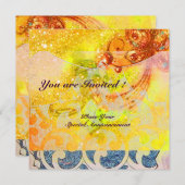 Invitation Vagues , rouge brun jaune bleu rose étincelles (Devant / Derrière)