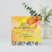 Invitation Vagues , rouge brun jaune bleu rose étincelles (Debout devant)