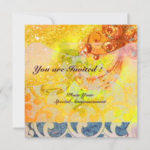 Invitation VAGUES , rouge brun jaune bleu rose étincelles