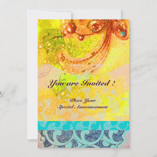 Invitation VAGUES , rouge brun jaune bleu rose étincelles
