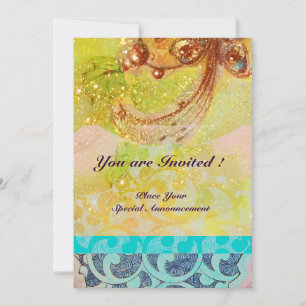 Invitation VAGUES , rouge brun jaune bleu rose étincelles