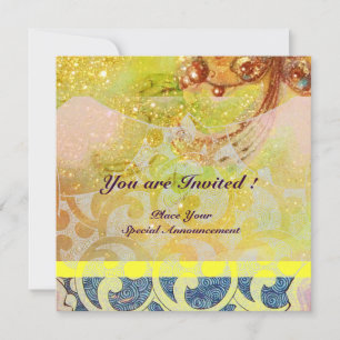 Invitation VAGUES , rouge brun jaune bleu rose étincelles