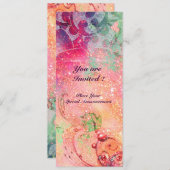 Invitation Vagues , rouge vert bleu rose or scintillants (Devant / Derrière)