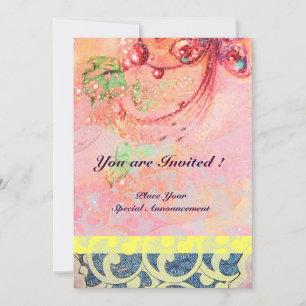Invitation VAGUES , rouge vert jaune bleu rose étincelles bri