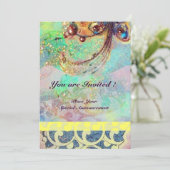 Invitation VAGUES , rouge vert jaune bleu rose scintillent (Debout devant)