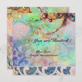 Invitation VAGUES, rouge vif bleu vert rose or scintillent (Devant / Derrière)