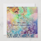 Invitation VAGUES, rouge vif bleu vert rose or scintillent (Dos)