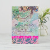 Invitation VAGUES , rouge vif brun jaune bleu rose étincelles (Debout devant)