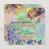 Invitation VAGUES, rouge vif vert bleu rose or scintille (Devant / Derrière)