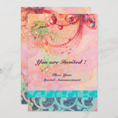 Invitation VAGUES, rouge vif vert jaune bleu rose étincelles (Devant / Derrière)