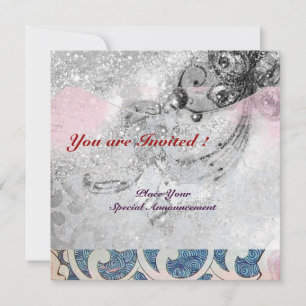 Invitation VAGUES RUBIS, noir et blanc bleu rose scintillant