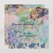 Invitation VAGUES RUBIS, rouge vif bleu rose or étincelles (Devant / Derrière)