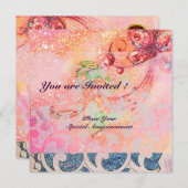 Invitation VAGUES RUBIS, rouge vif  bleu rose or scintillants (Devant / Derrière)