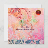 Invitation VAGUES RUBIS, rouge vif bleu rose paillettes doré (Dos)